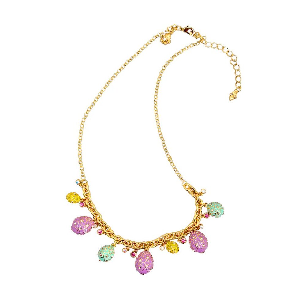 Ritzy Couture DeLuxe Pastel Easter Egg Charm Necklace with Gold Chain
